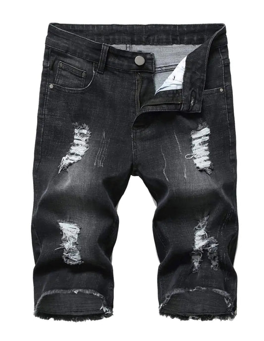 DOINLINE Mens Distressed Jean Shorts Casual Ripped Summer Denim Short Pants with Pockets Black 32