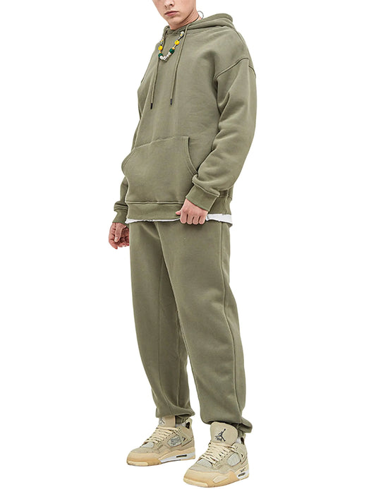 Yeokou Mens Tracksuits 2 Piece Sweatsuits Pullover Hoodie Athletic Sweatpants Joggers Sets(-MilitaryGreen-L)